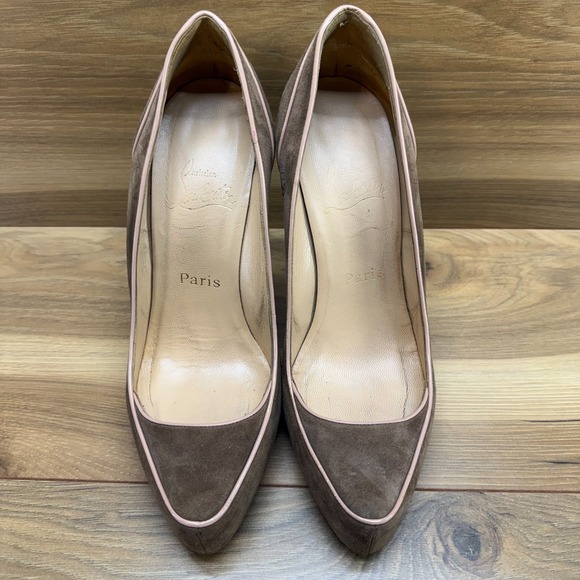 Christian Louboutin JS Suede Pumps 40.5 US 10.5 Light Brown Nude Platform - Picture 5 of 14